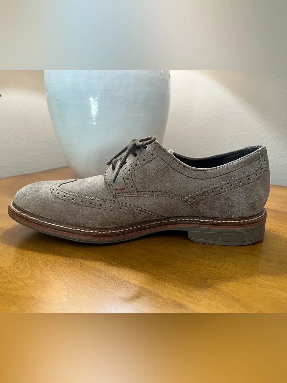 Mephisto Air-Jet Taupe Grey Brown Suede Wingtip Brogue Oxfords •  Size 9 • EUC